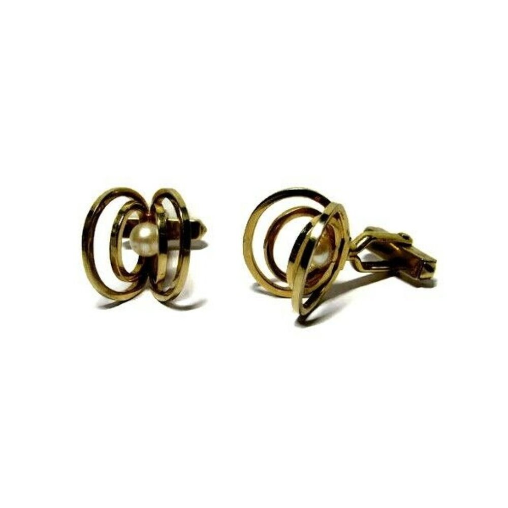 VTG Cufflinks 12K Gold with Pearl Mid-Century Dres